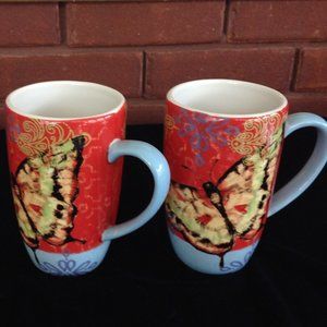Pair of Studio Shop Butterfly Ceramic Coffee Mugs